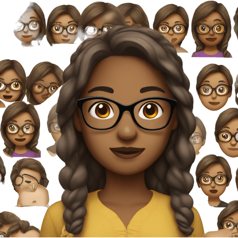 girl with glasses brown skin, brown hair, prfect nose emoji