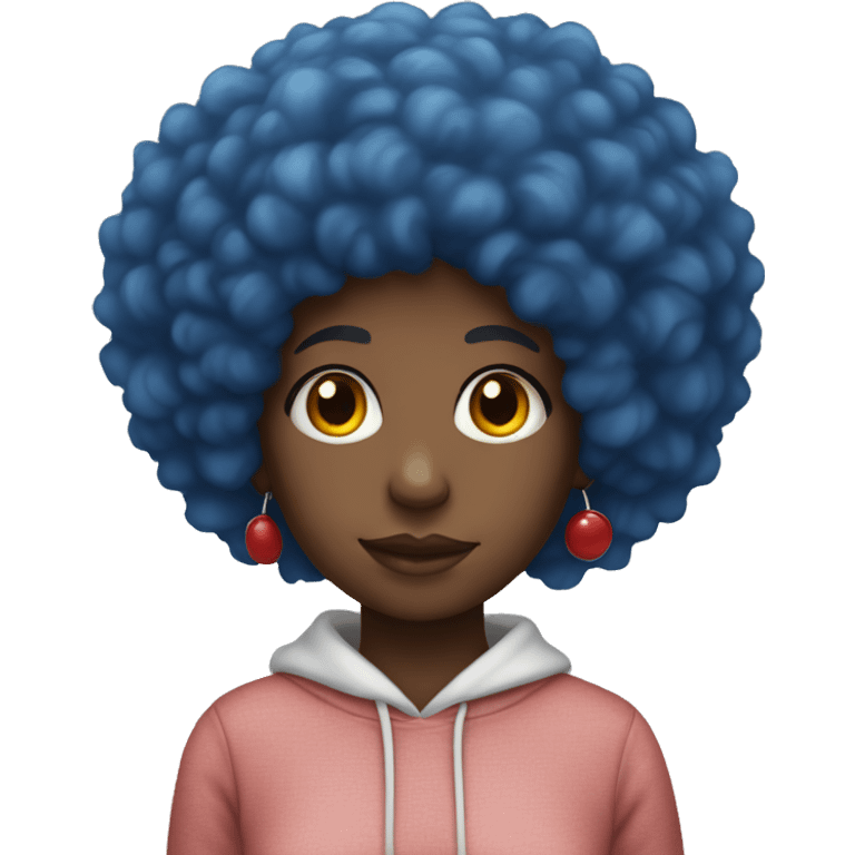 Black girl with a blue afro hair  with a sweatshirt red emoji