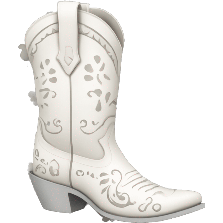 Pair of white cowgirl boots with pattern emoji