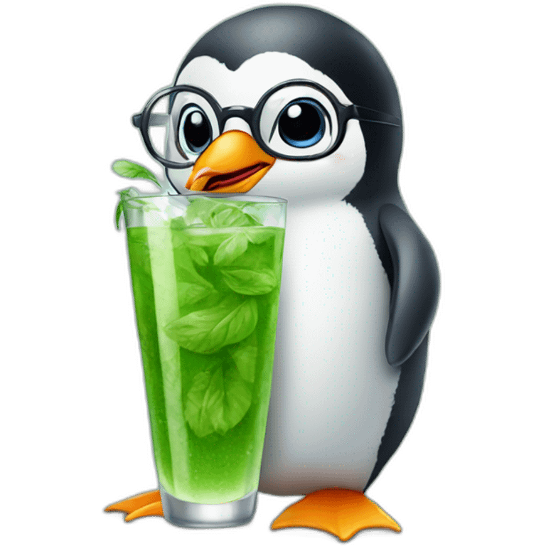 baby penguin with big glasses drinking mojito emoji