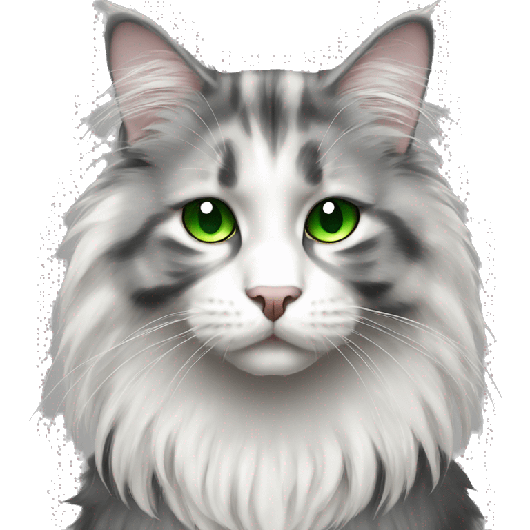 Black and white sad maincoon cat green eyes emoji