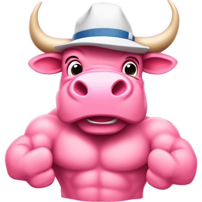 pink colour Bull wearing a hat name "BULLAVERSE" showing his six-pack muscles and giving a thumbs-up emoji