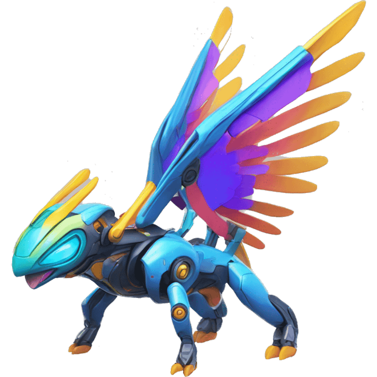 Colorful Neon Colors Vibrant Colors Flying Futuristic Mechanical Fakémon-Pokémon-Creature Full Body emoji