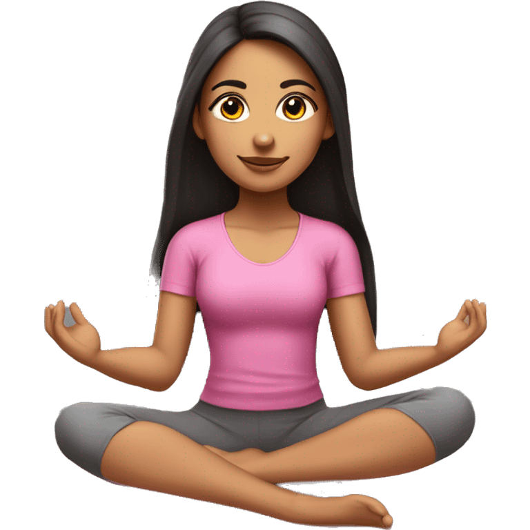 Realistic Hispanic girl with long straight hair and mascara wearing pink doing yoga sitting on yoga mat  emoji