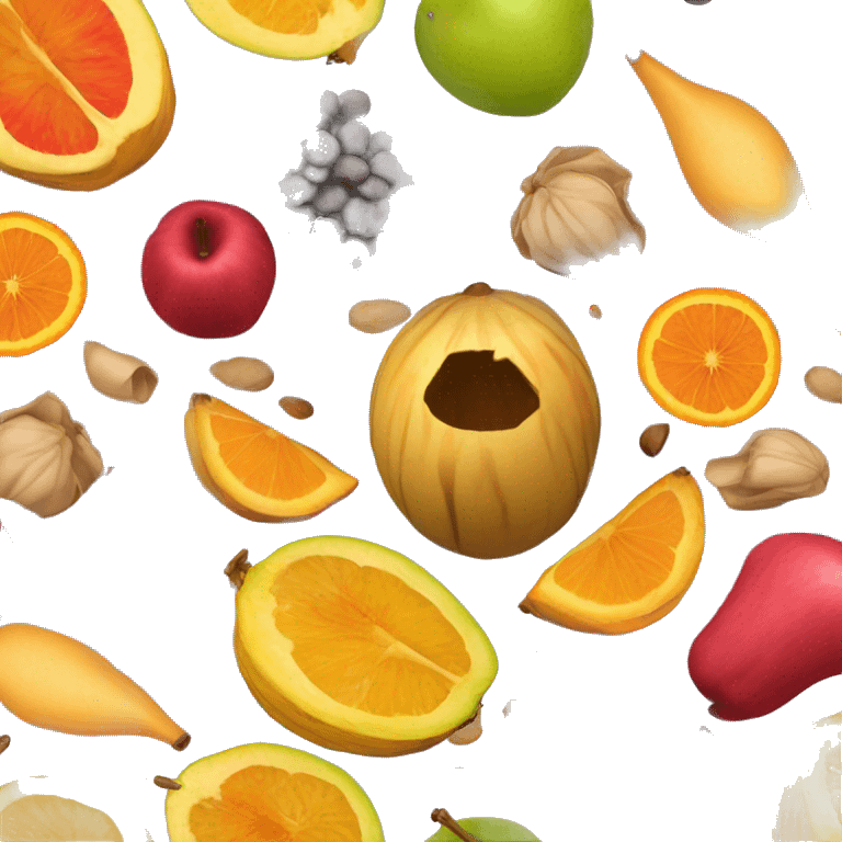 dry husks surrounding a brightly colored fruit-like center.  emoji