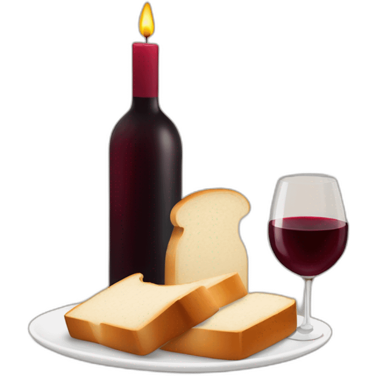 Two candles, a cup of red wine and a loaf of bread emoji