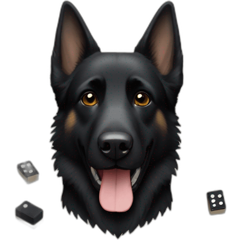 Black german shepherd playing dominoes emoji