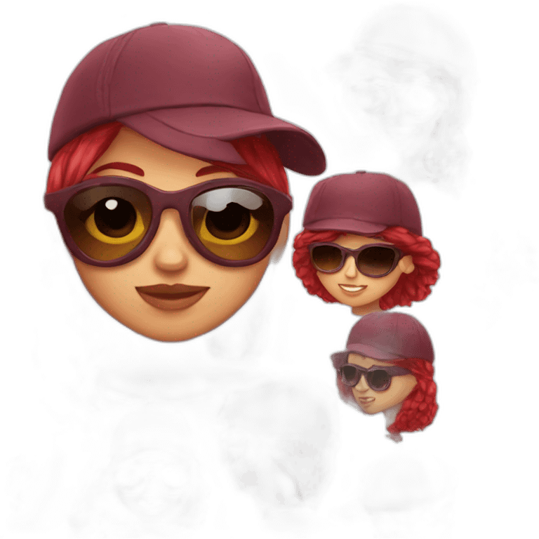 girl with sunglasses and sidecut and bordeaux hair wearing cap emoji