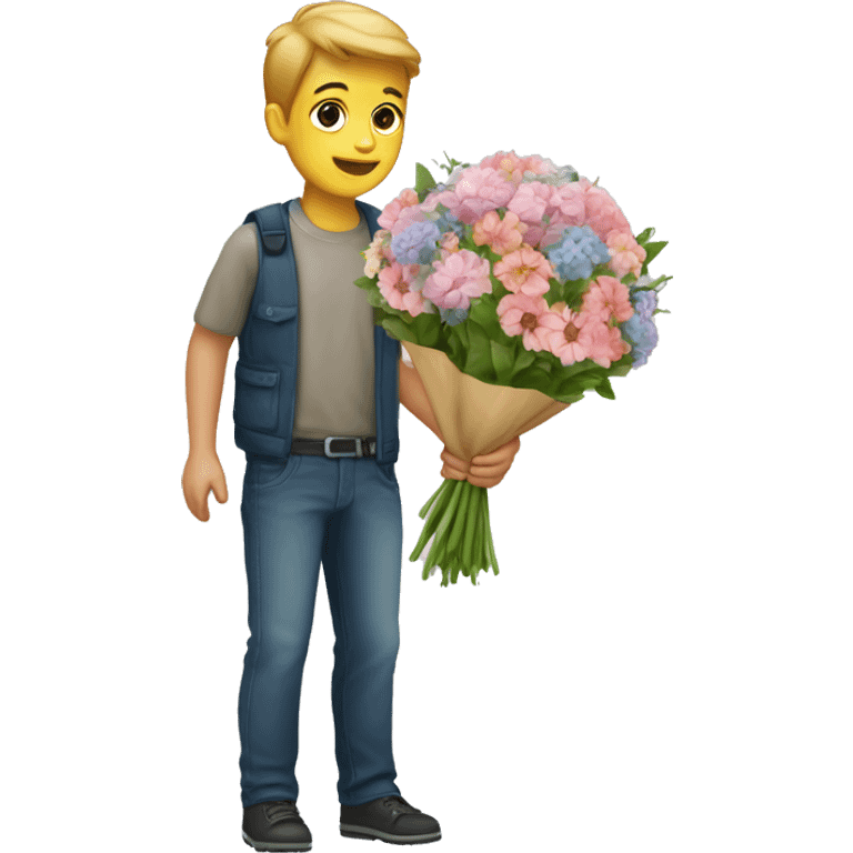 garçon qui tend un bouquet  emoji