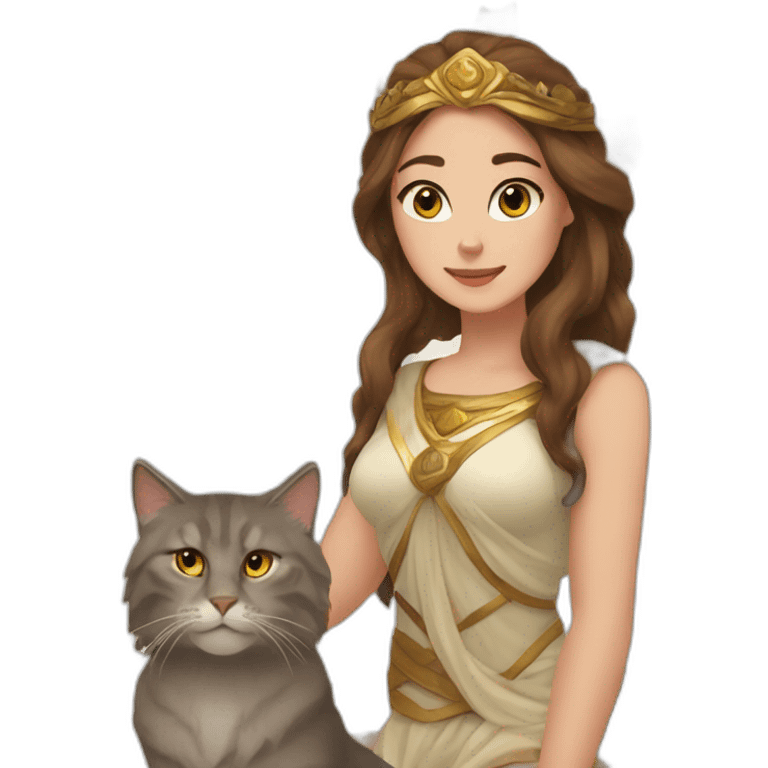 Goddess Hera with brown hair and a Siberian cat emoji