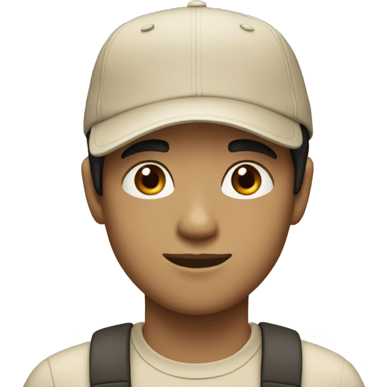 "Young man, white with black hair, wearing a beige cap." emoji