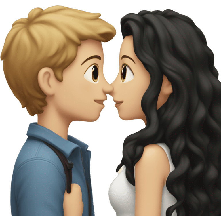 White boy with short light brown hair couple kiss white girl with long black hair emoji