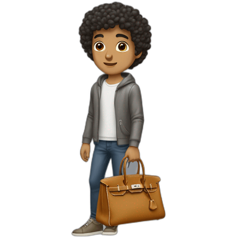 Handsome skinny latino with short curly hairs wearing a grey hermes Birkin bag emoji