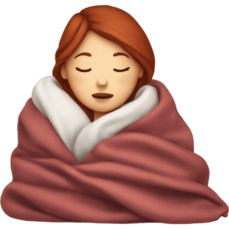 Girl with dark red hair sleeping in blanket emoji