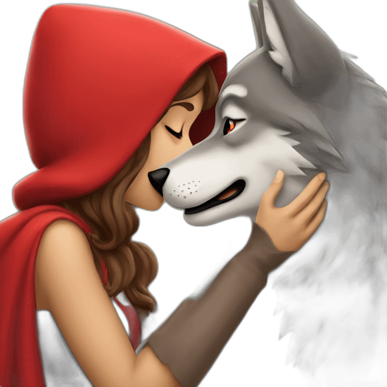 little red riding hood kissing wolf emoji