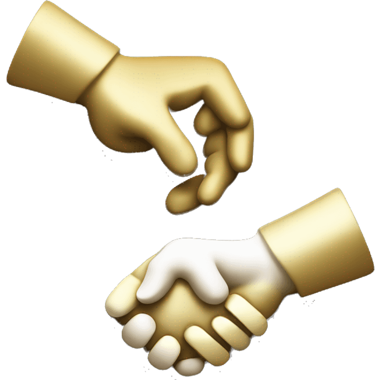 A minimalist handshake emoji that conveys trust and cooperation, rendered in gold and white tones to create a striking visual impact on dark surfaces. emoji