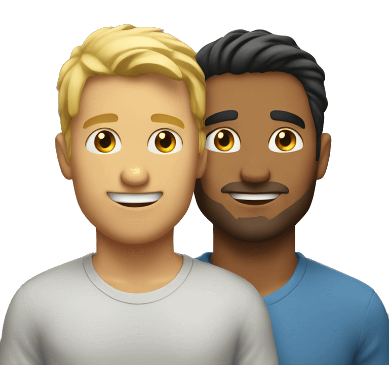 Blonde man and Latino man looking at each other lovingly emoji