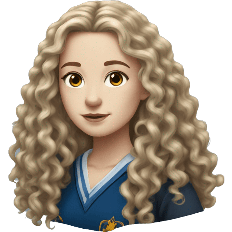 Hyper realistic White girl with long curly hair wearing a ravenclaw school inform emoji