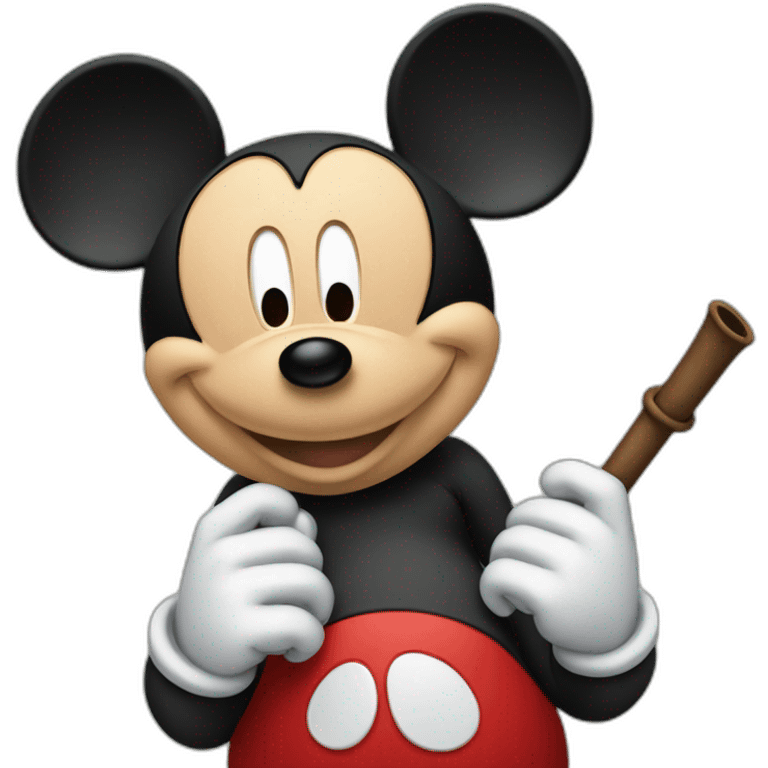 mickey mouse holding a pipe with both hands towards face emoji