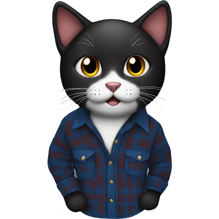 Black cat wearing a flannel emoji