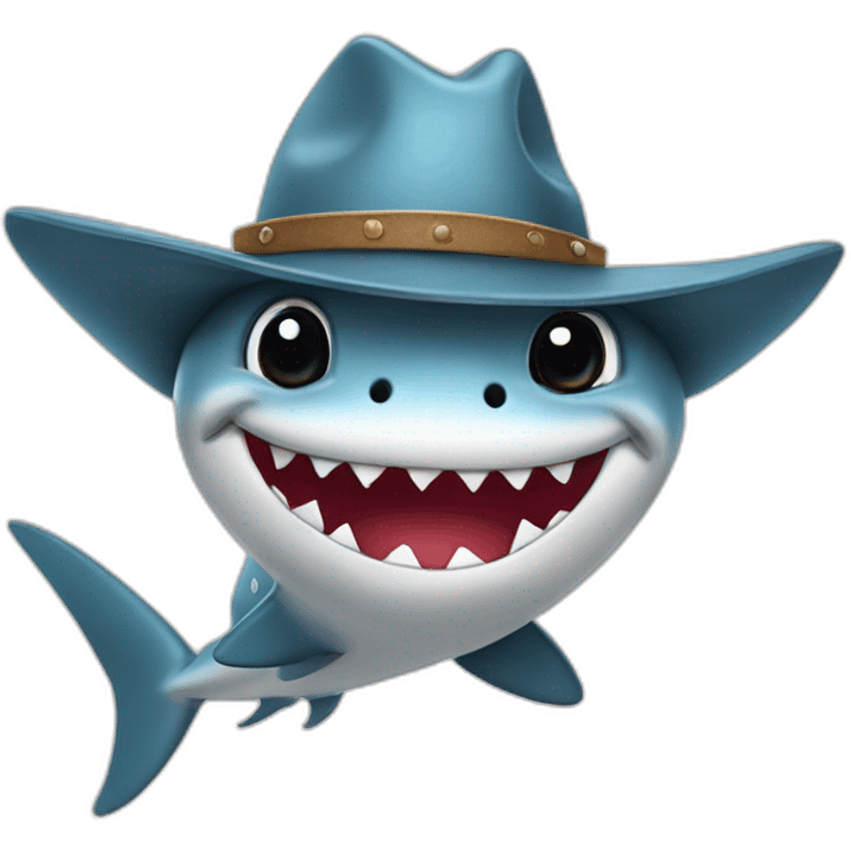 cute cartoon shark with a cowboy hat emoji