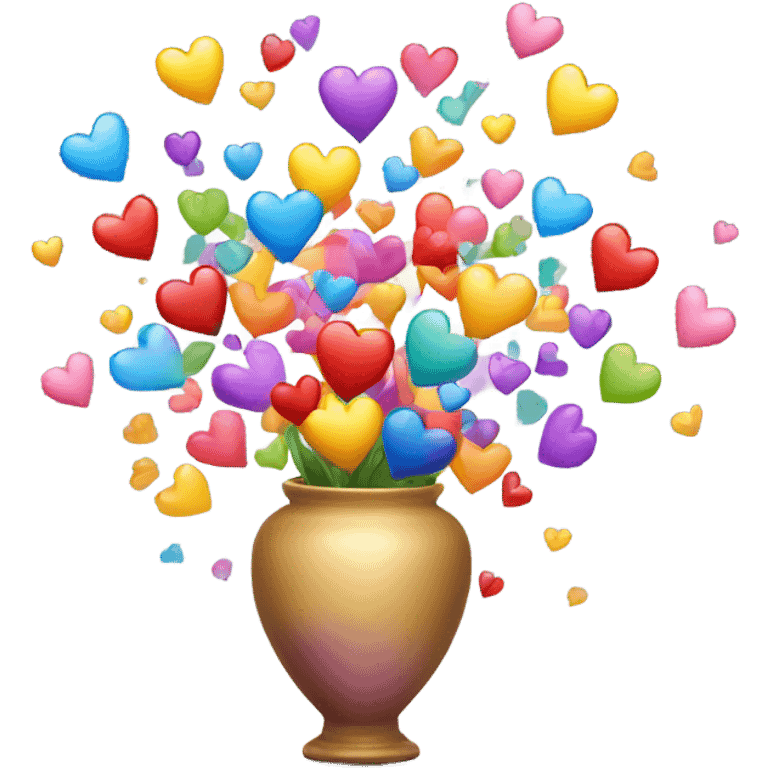 A vase with colorful hearts flying out of it emoji