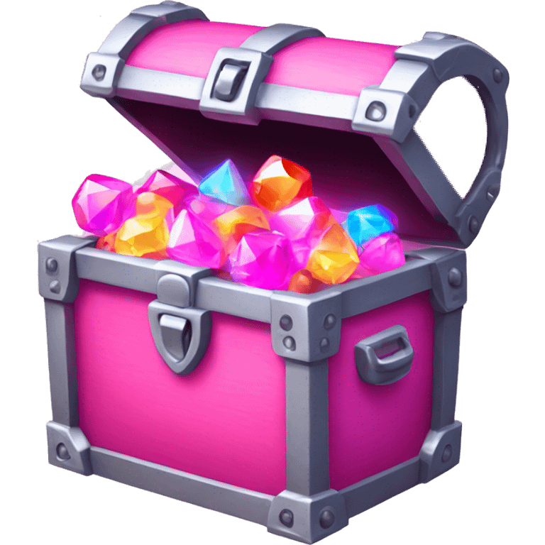 sparkling pink treasure chest filled with neon gems. emoji