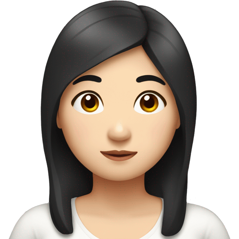 little overweight asian woman with black  hair, make emoji from shoulders, use one photo  emoji