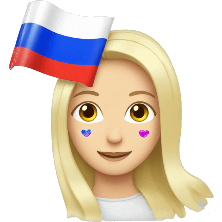 Russian flag covered in hearts and sparkles emoji