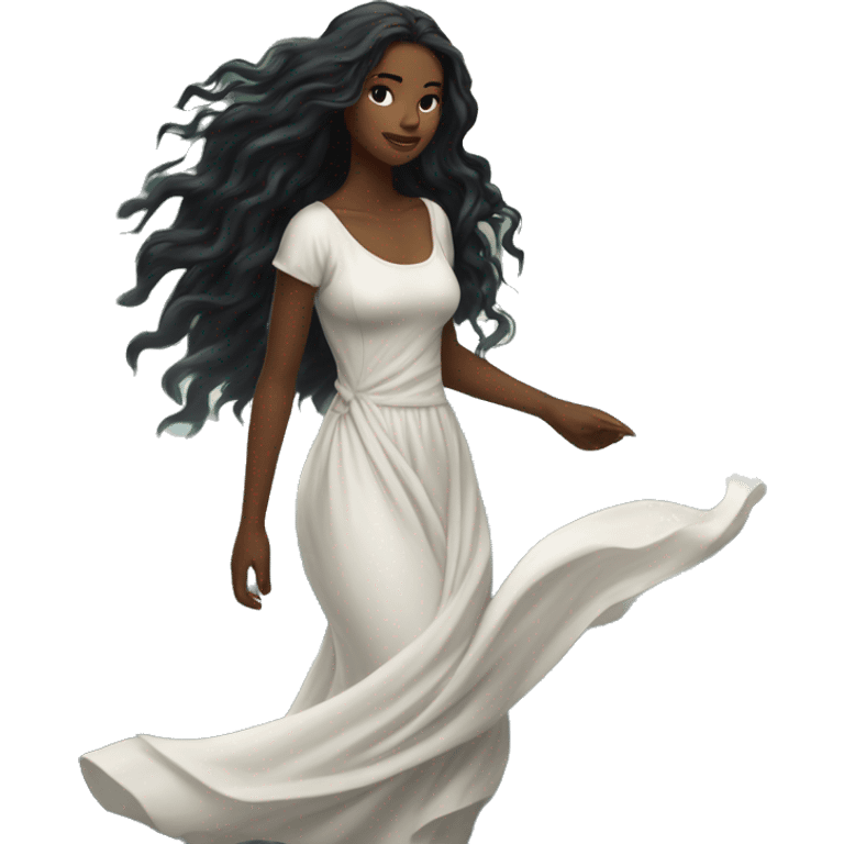 Black long hair flowing in the wind  girl white skin in river long laced dress emoji