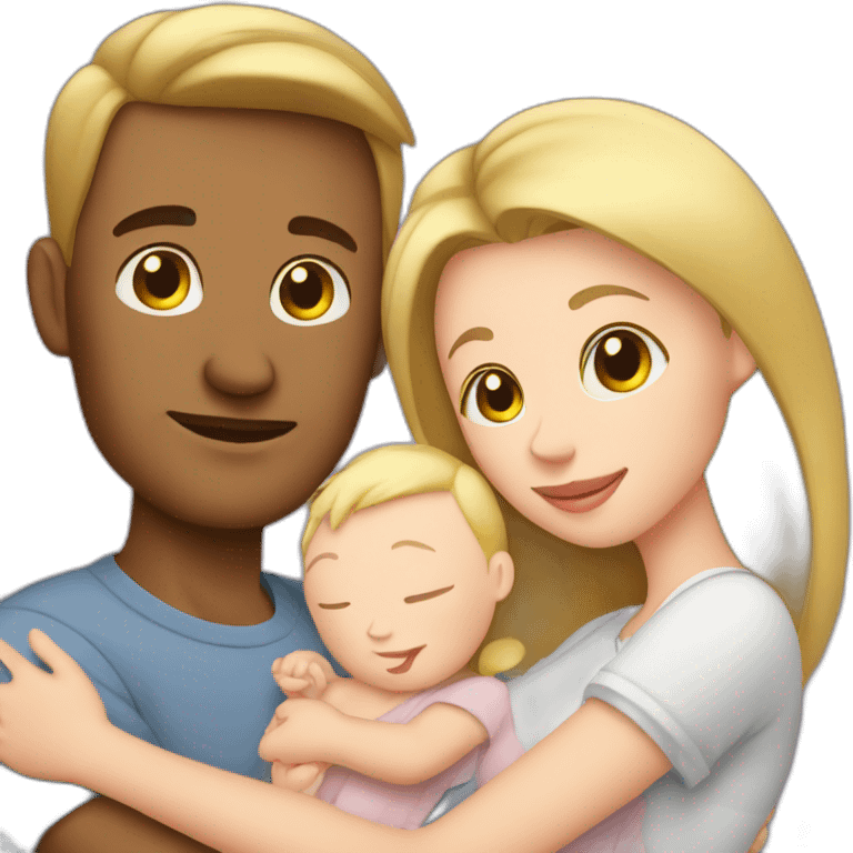 white mom and dad cuddling with a baby emoji