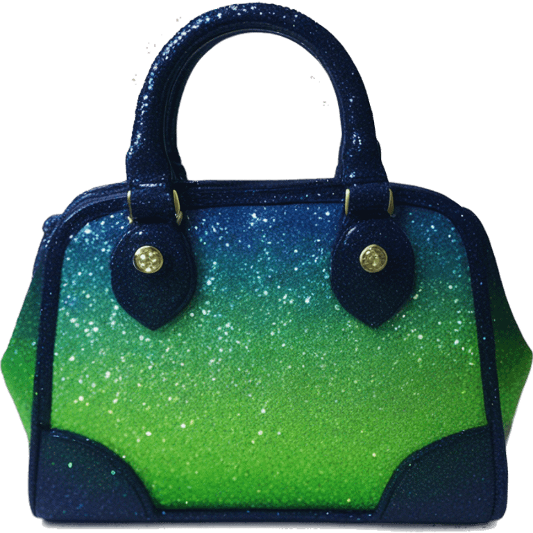 Realistic isolated lime green to navy blue ombre glitter satchel purse.  emoji