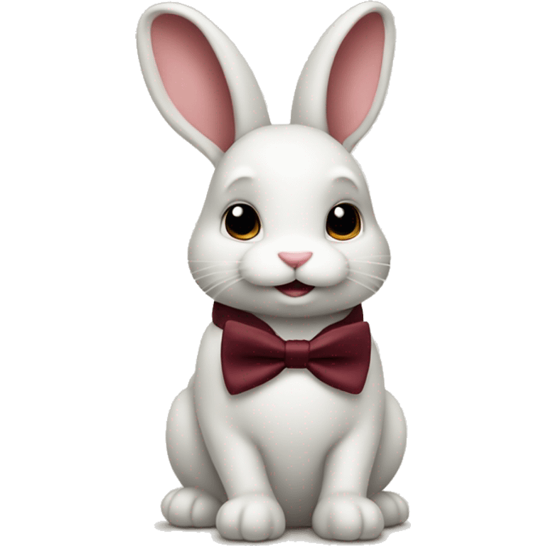 Sitting down. Crème Baby bunny. Burgundy bow tie emoji