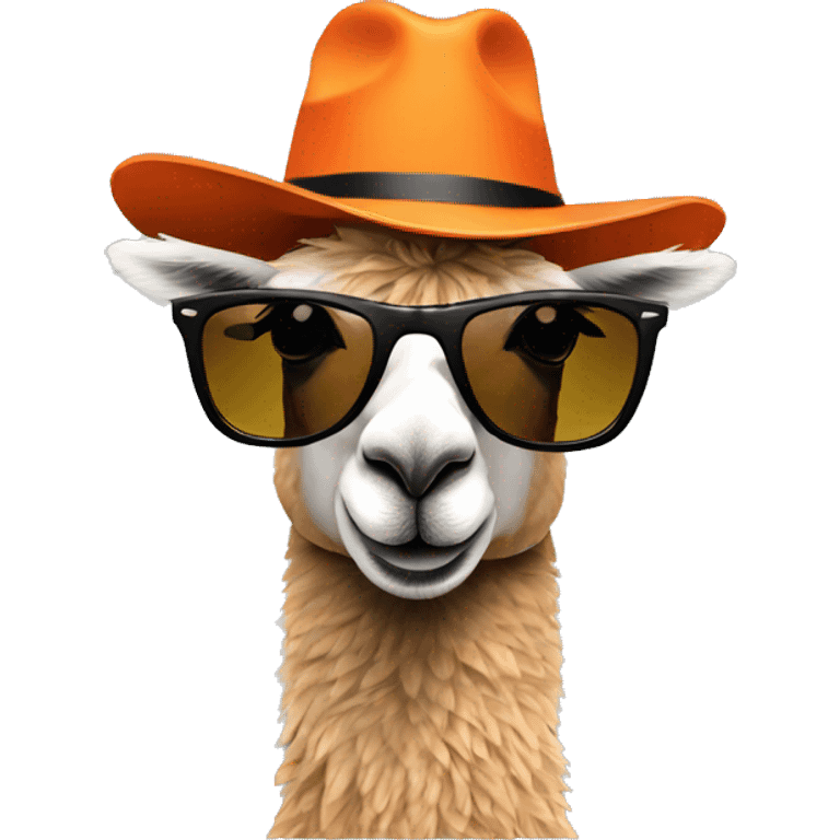 a llama wearing a orange hat and black rayban shades emoji