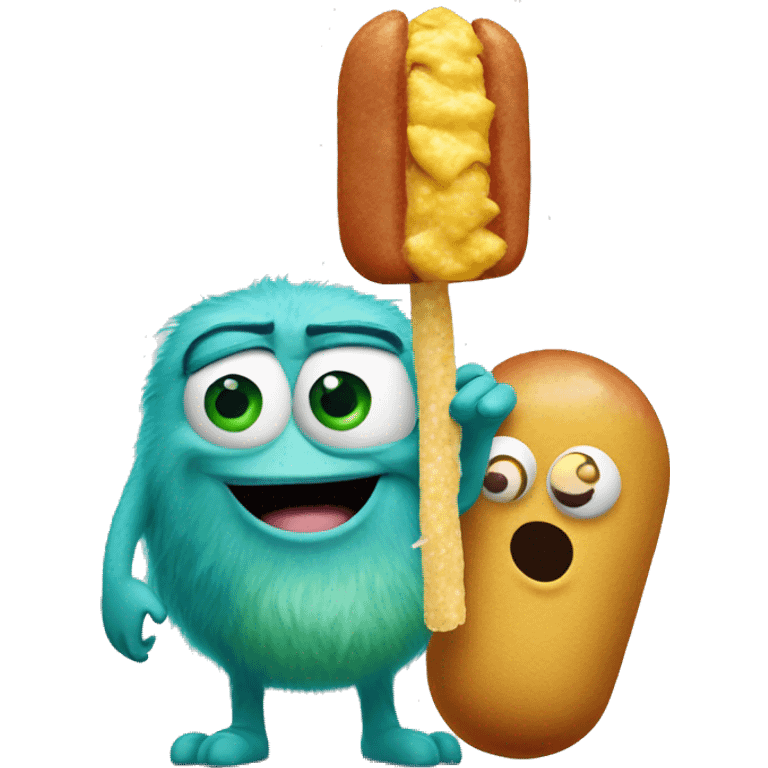 mike wazowski eating a corn dog with sully  emoji