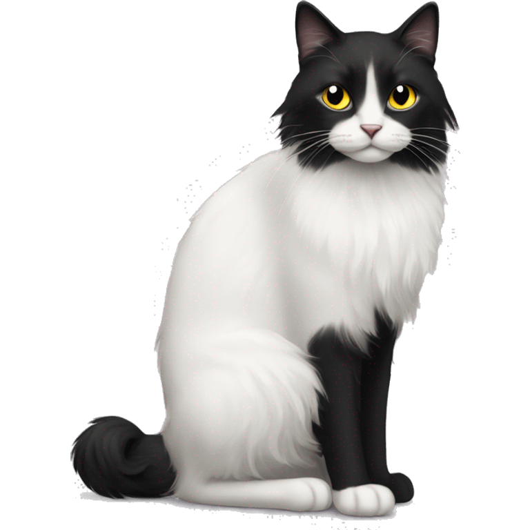 black cat long haired with muzzle half white emoji