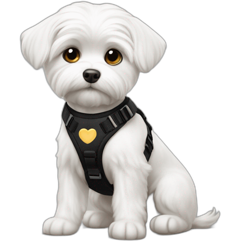 maltese dog short haired love cheese wearing a black harness emoji