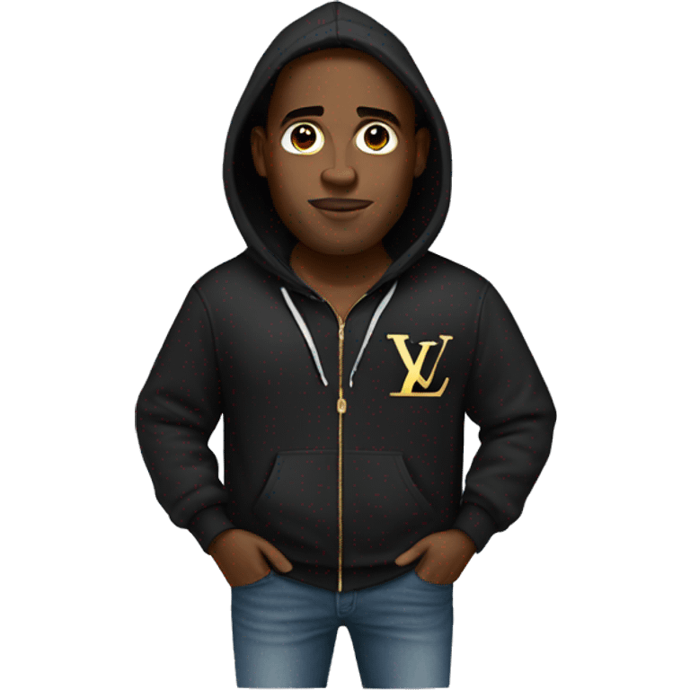 Heavy black guy wearing louis vuitton hoodie emoji