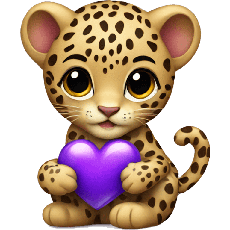 Baby leopard holding a purple heart  emoji