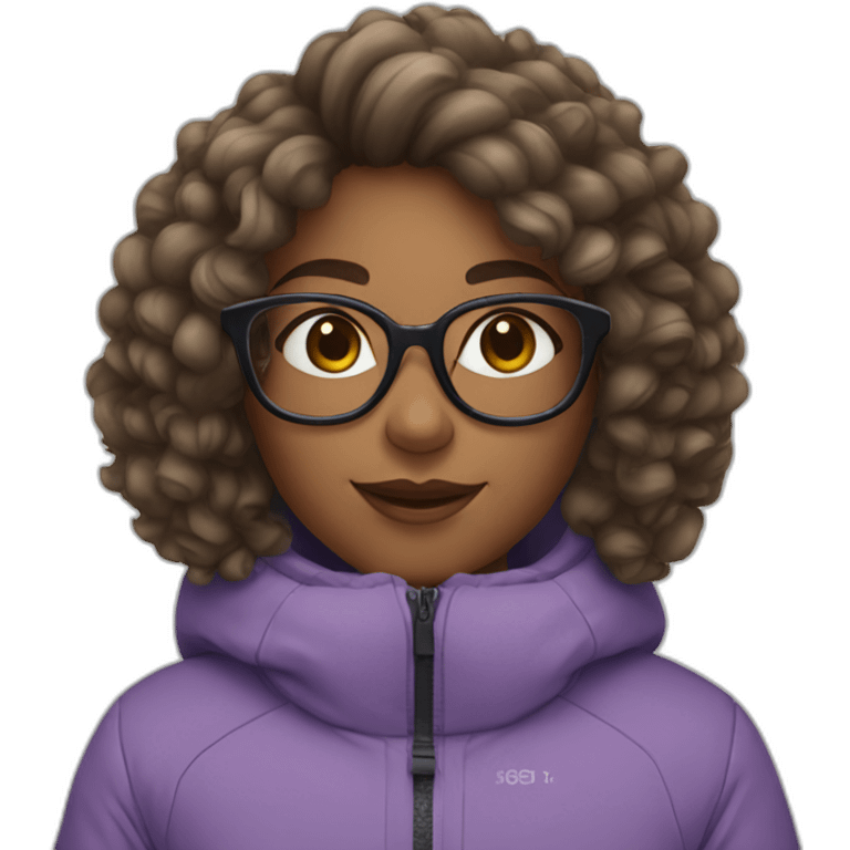 A girl with glasses and curly hair skiing  emoji