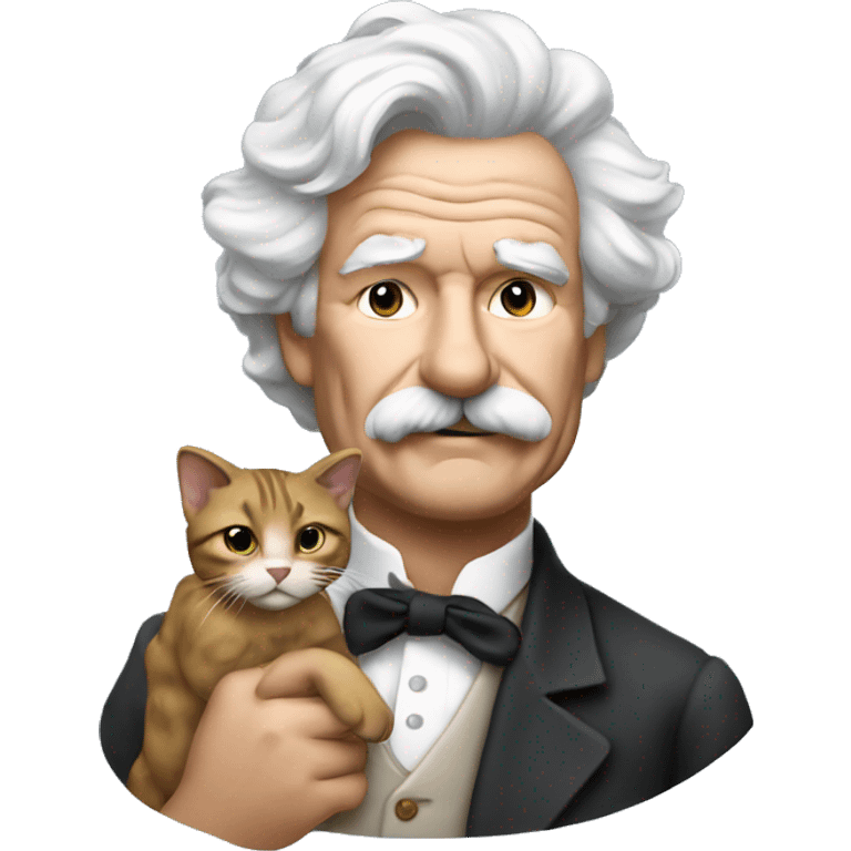 Mark Twain holding a cat emoji