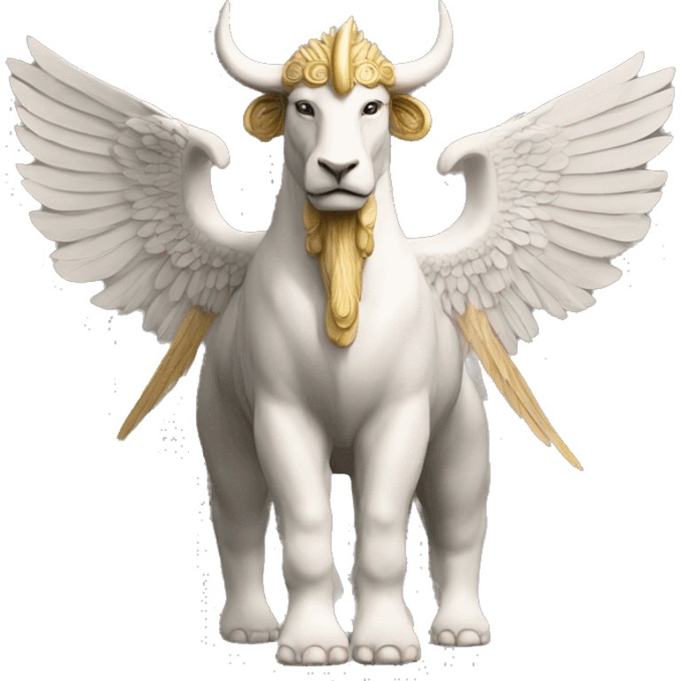 Lamassu, head of a bearded human, body of a bull, feathered wings that extend from its back emoji