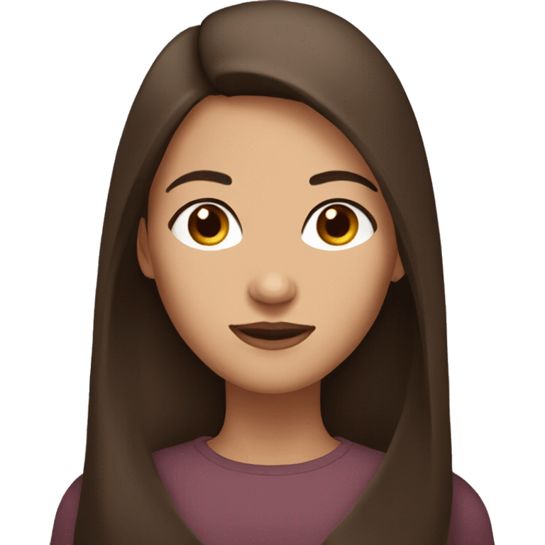 Brunette woman, with long, straight brown hair, with brown eyes emoji