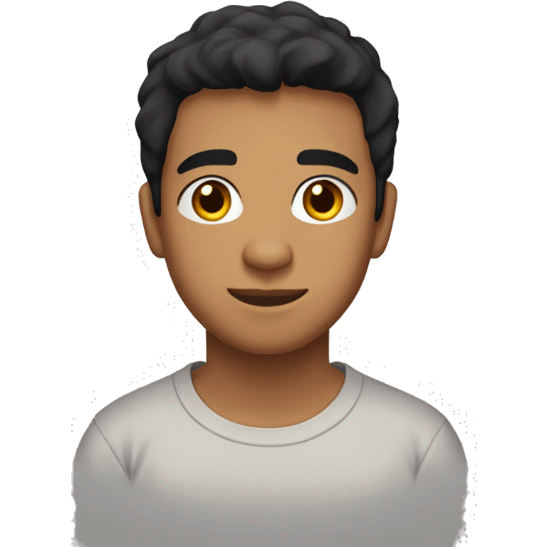 A 23 year old, South Asian man, with short black hair,   with brown eyes wearing a t-shirt. emoji