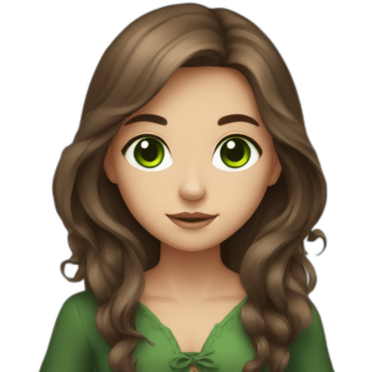 cute witch long brown hair and green eyes emoji