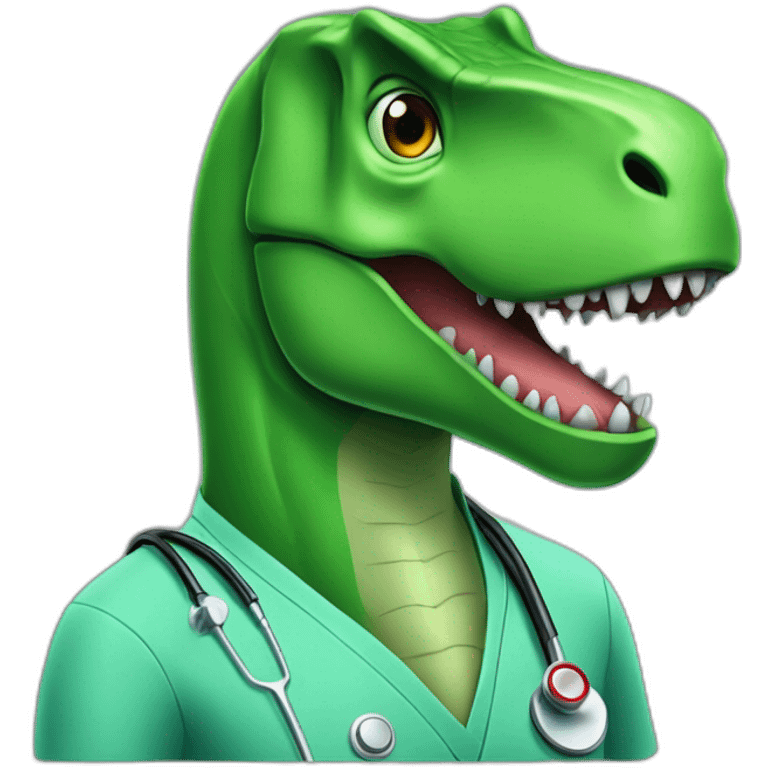 green t-rex head in medical uniform without stetoscope and black glasses emoji