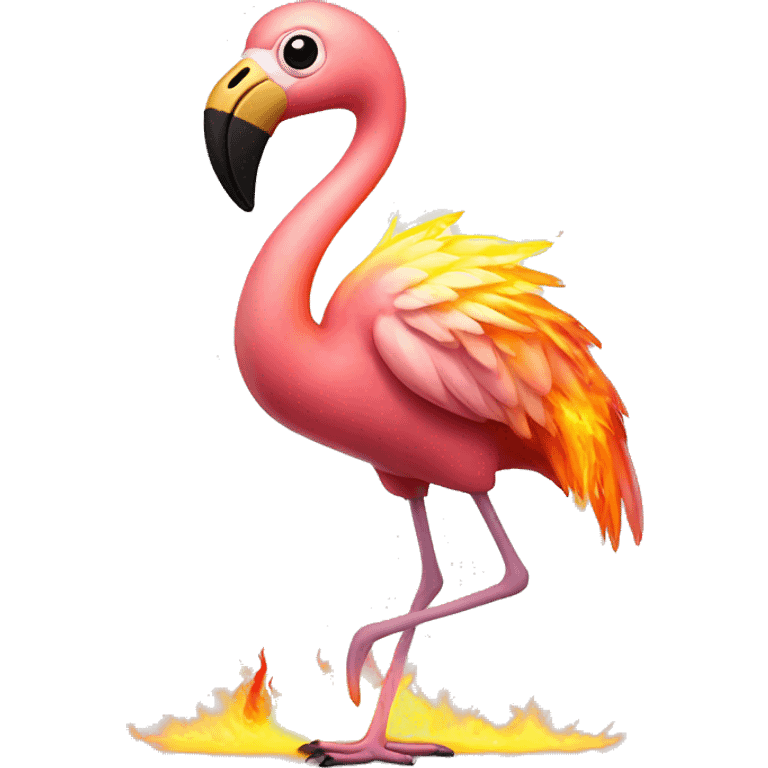 An flamingo with the head of an owl with some fire glowing at the end of his wings emoji