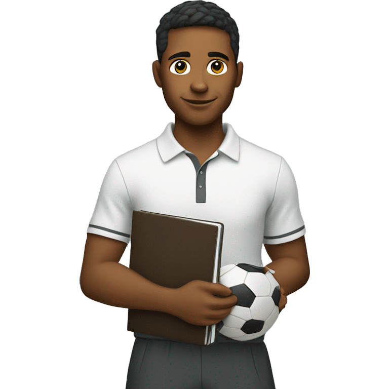 young soccer coach holding a notebook emoji