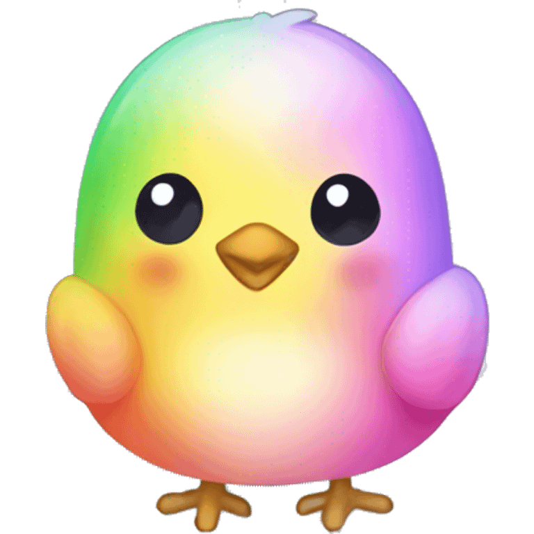 Kawaii rainbow pastel chick in farm snow globe  emoji