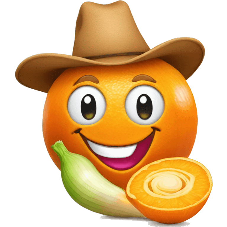 smiling orange onion wearing a cowboy hat emoji